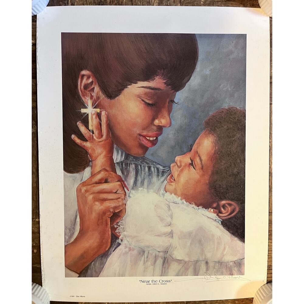 Near the Cross Glen C. Moore Vintage Print 1991 - Signed - African American Art - Picture 2 of 9